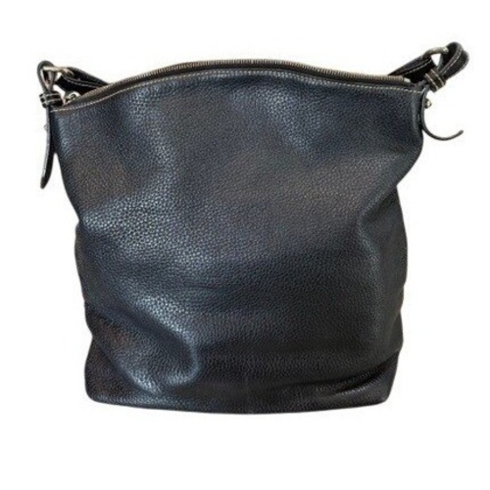 Dooney & Bourke Black Pebble Leather Zip Zip Hobo Bag Pink Gingham Lining - Picture 2 of 10